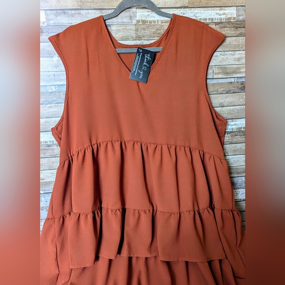 New Dark Orange Tiered Hi Lo Sleeveless Dress or Tunic - Picture 2 of 14
